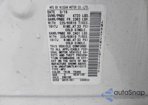 2020 Nissan Rogue Sv Intelligent Awd z USA, uszkodzony, nr VIN JN8AT2MV7LW110210